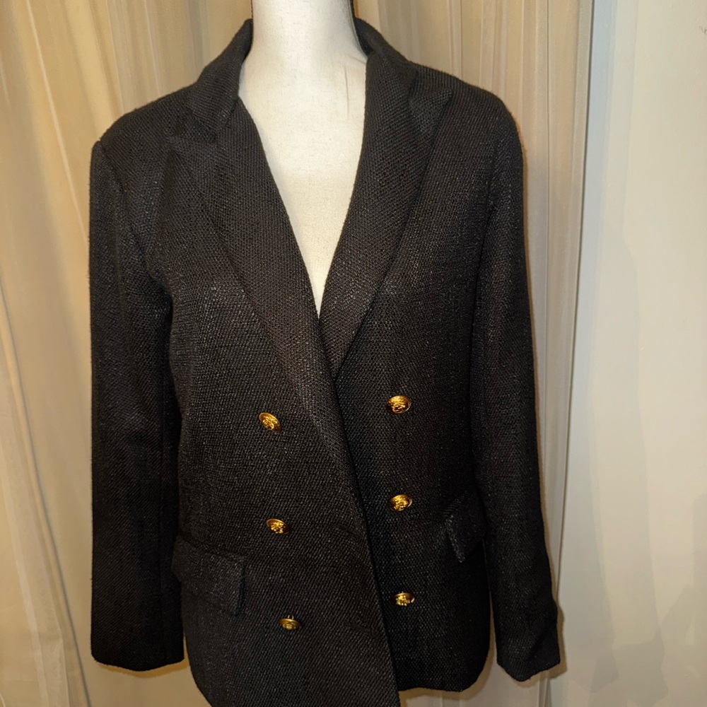 Bishop + Young Black and Gold Double-Breasted Blazer